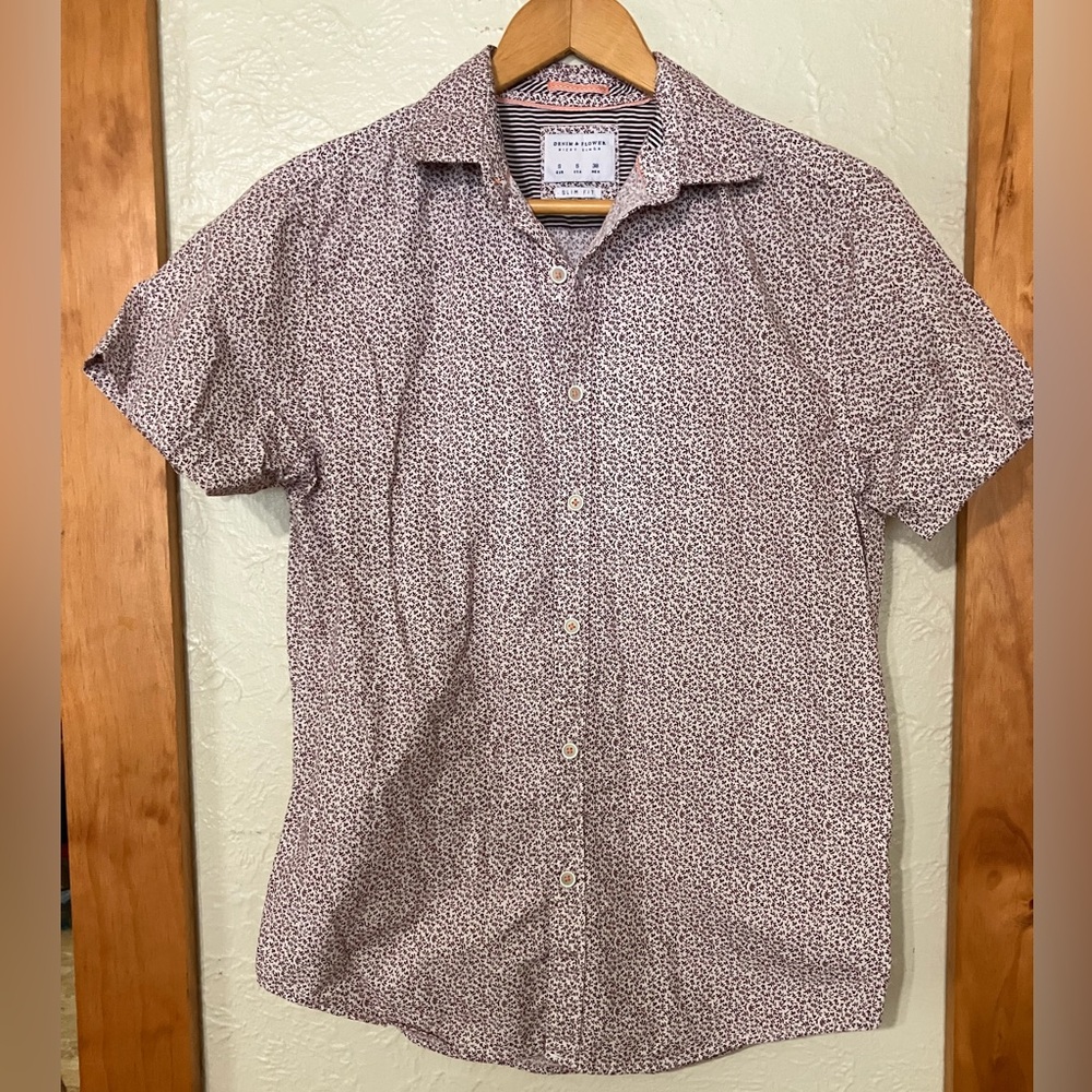 Denim & Flower Casual Button Down Shirt - White and Purple